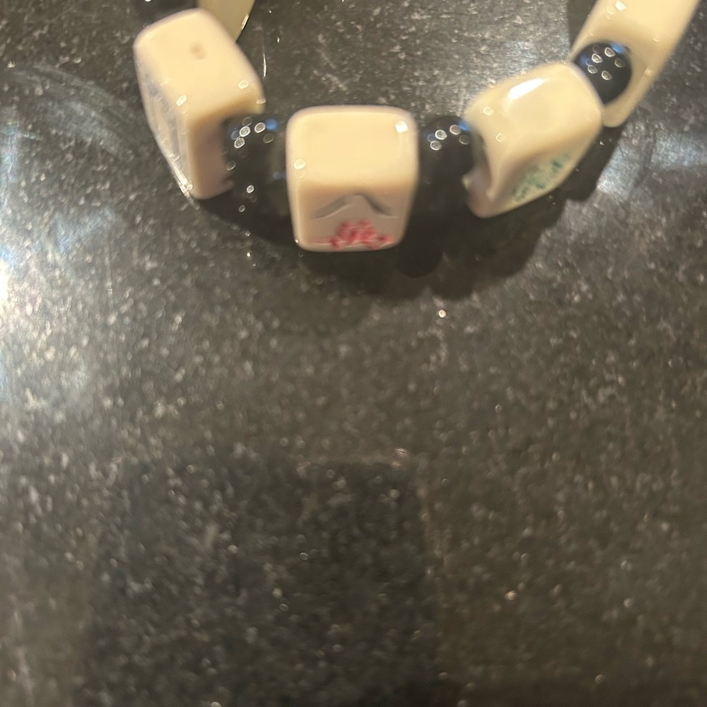 Vintage Mahjong Tile Stretch Bracelet with Black Beads - Picture 5 of 5
